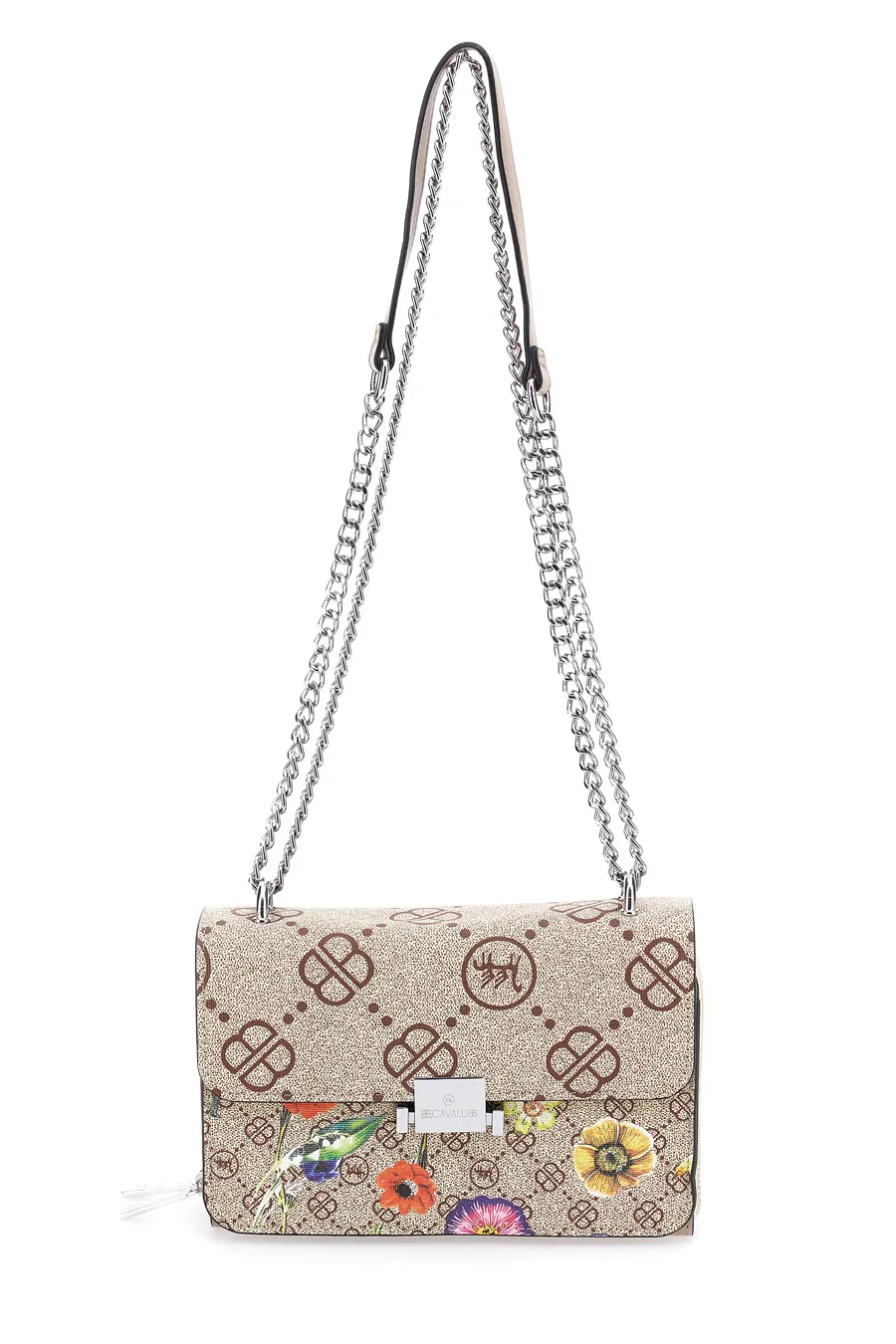 Borsa a Tracolla Khaki Con Catenina Argentata B Cavalli 1026