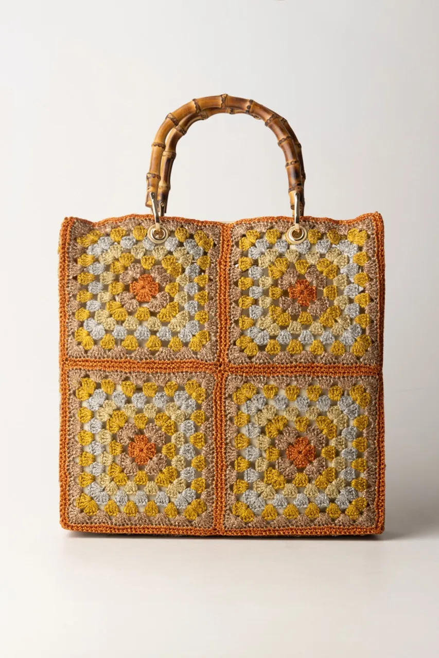 Borsa shopper in crochet con lurex MUL CROCHET LUREX NATURALE