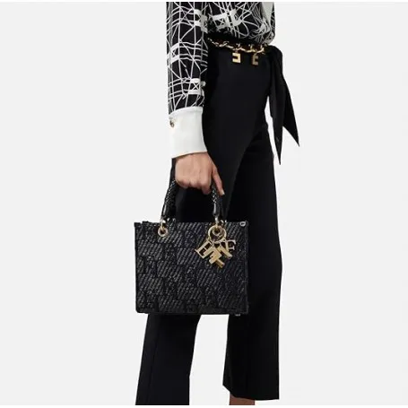 Elisabetta Franchi Borsa shopper piccola Rafia BS27A42E2 Nero