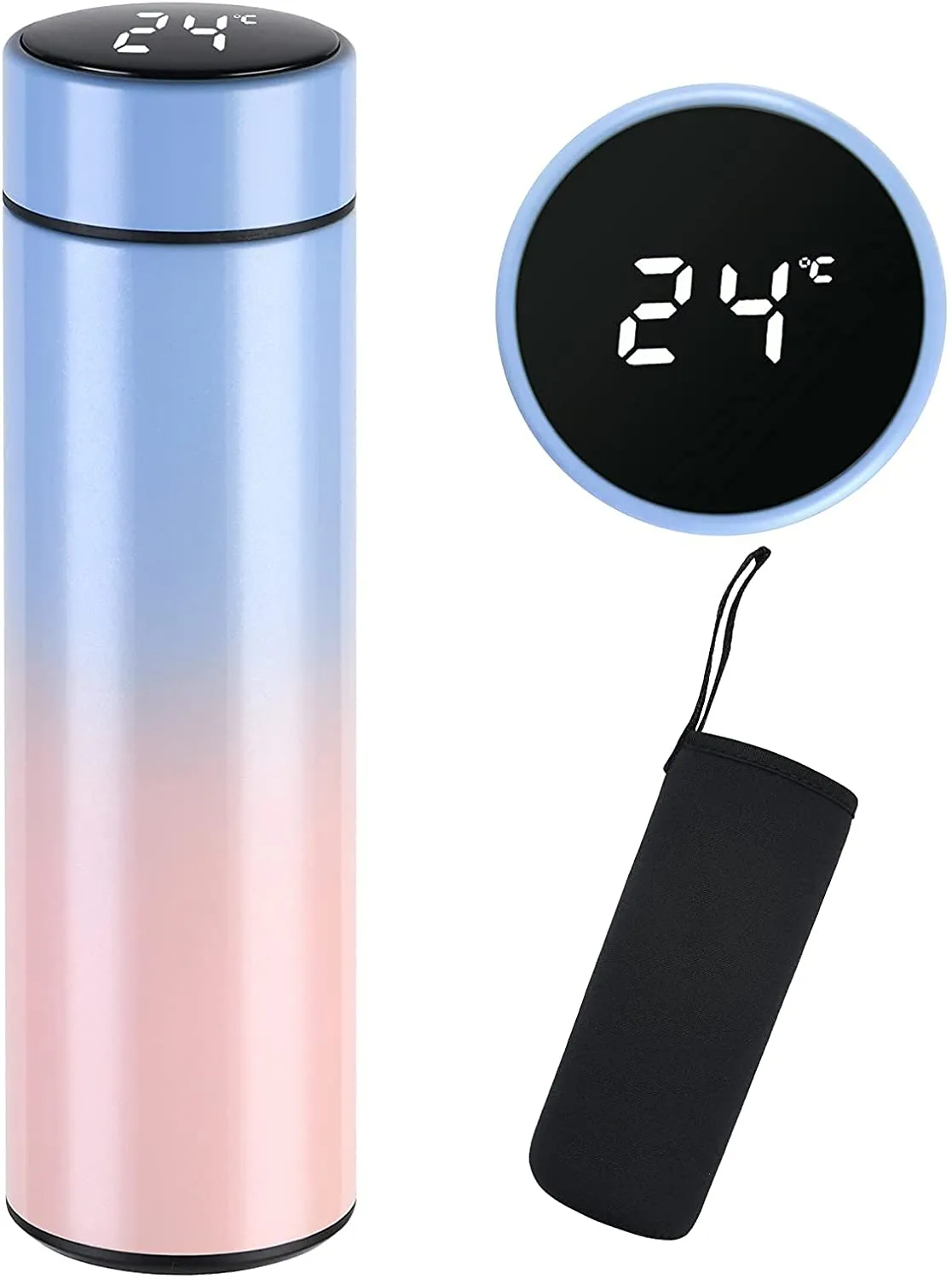 Flintronic 500ML Bottiglia Acqua, Borraccia Termica con LED Temperatura Coperchio, Termos Caffè in Acciaio Inossidabile, Tazza I