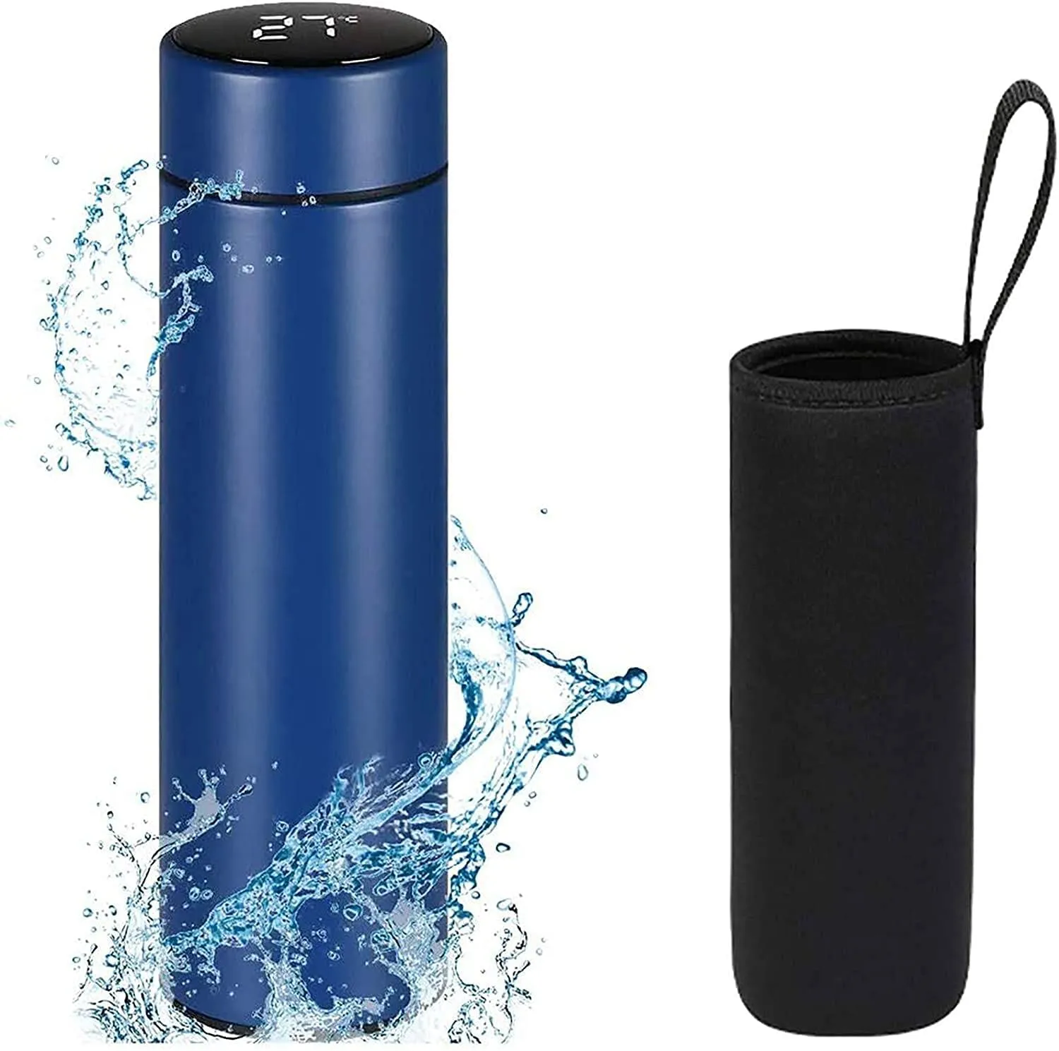 Flintronic 500ML Bottiglia Acqua, Borraccia Termica con LED Temperatura Coperchio, Termos Caffè in Acciaio Inossidabile, Tazza I